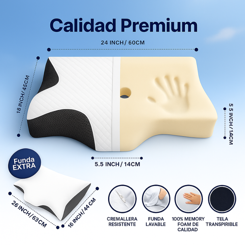 OrthoDream™ – Almohada Ergonómica Ortopédica (Pagá 1 Llevate 2)